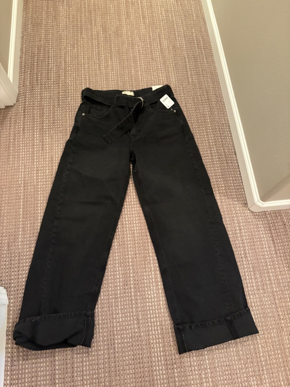 Free People Black Wide Leg Belted Jeans